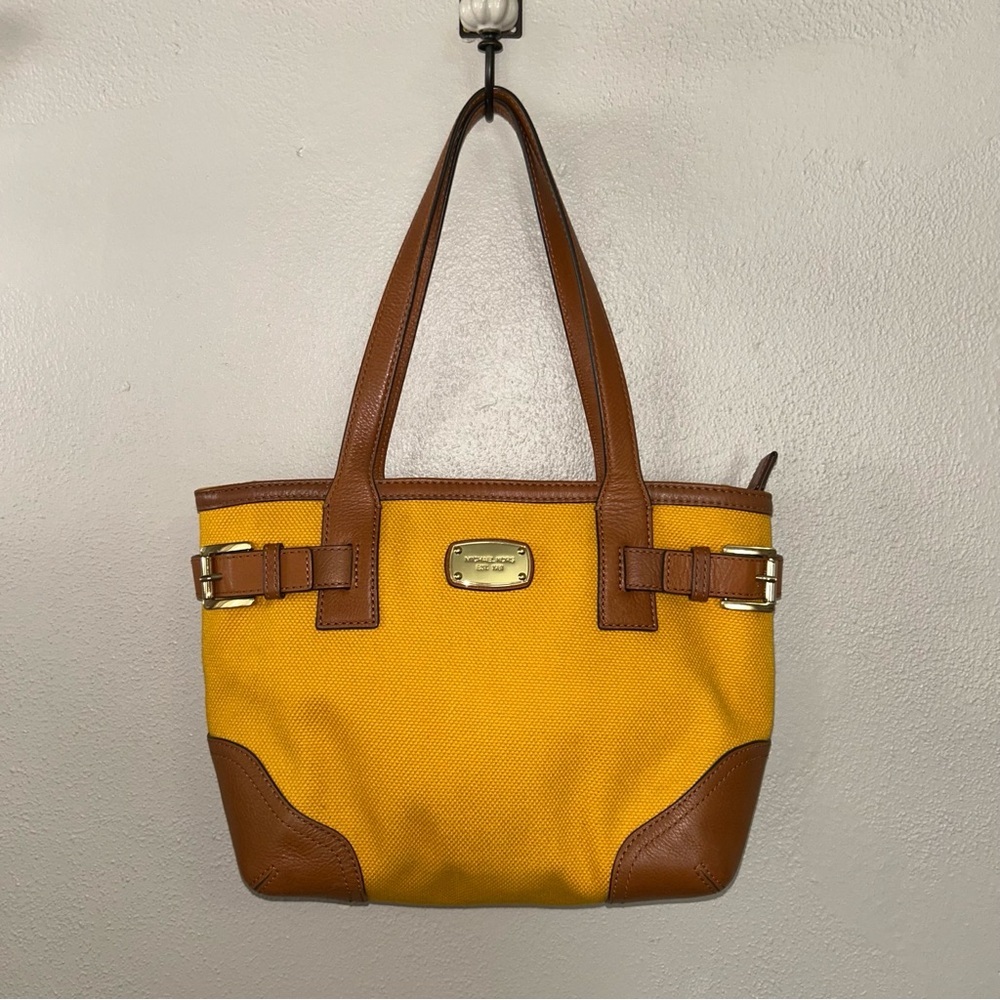 Michael Kors canvas leather trim Yellow and Brown Tote - Picture 1 of 8